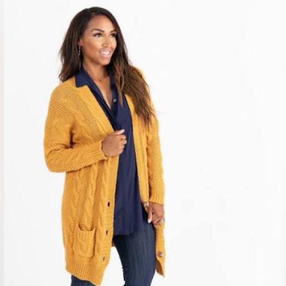 Host Pick 🎉 AGNES & DORA cable knit cardigan in mustard yellow - Picture 3 of 7